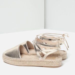 New! Zara gold lace up espadrille sandal jute shoe